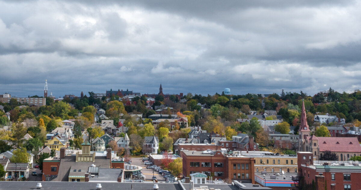 Burlington, Vermont skyline on a cloudy day